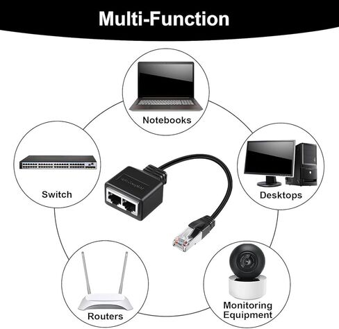 مقسم كابل إيثرنت RJ45 من 1 إلى 2، محول شبكة إيثرنت مقسم للشبكة المحلية (LAN) ذكر إلى أنثى محول لـ Cat5/Cat5e/Cat6 in Kuwait