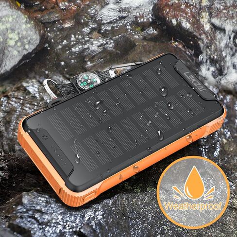Lekzai Solar Charger Power Bank, Real Rated 10,000mAh Portable Wireless Fast Charger with USB-C PD 20W for for Cell Phones, External Battery Pack with LED Flashlight for Outdoor, Camping -Orange in Saudi Arabia