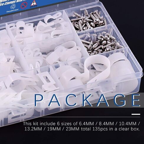 Glarks 135Pcs 6 Sizes 1/4''-1'' Black Nylon Screw Mounting R-Type Cable Clip Wire Clamp with 132Pcs Screws for Wire, Cable, Conduit and Cable Conduit Kit (Black) in Kuwait