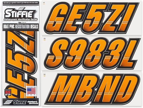 ملصقات أرقام تعريف التسجيل الرقمي من STIFFIE Techtron Orange Crush/Black Super Sticky مقاس 3 بوصات لـ Sea-Doo Spark، والقوارب القابلة للنفخ، والأضلاع، والهيبالون/PVC، وPWC والقوارب. in Kuwait