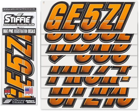 ملصقات أرقام تعريف التسجيل الرقمي من STIFFIE Techtron Orange Crush/Black Super Sticky مقاس 3 بوصات لـ Sea-Doo Spark، والقوارب القابلة للنفخ، والأضلاع، والهيبالون/PVC، وPWC والقوارب. in Kuwait