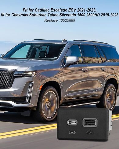 مقبس مساعد وحدة التحكم USB USB-C محول مقبس الشحن المزدوج استبدال 13525889 مناسب لكاديلاك إسكاليد ESV شيفروليه سوبربان تاهو سيلفرادو 1500 جي إم سي سييرا 1500 2500HD يوكون XL 2019-2023 in Kuwait