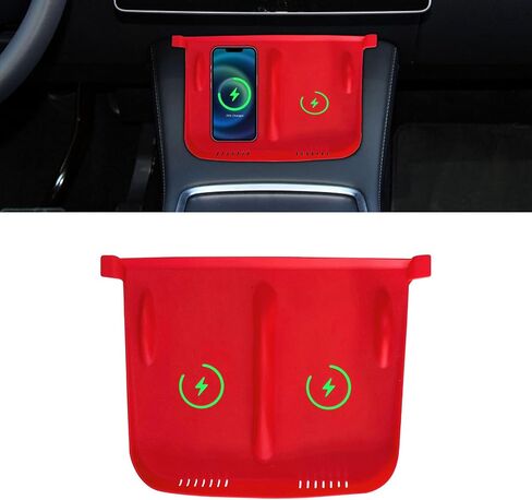 Center Console Wireless Charger Anti-Slip Silicone Mat, Waterproof Phone Pad for Wireless Charging, Car Interior Accessories Universal for Model 3 Model Y 2021-2024 (Luminous, Black) in Kuwait