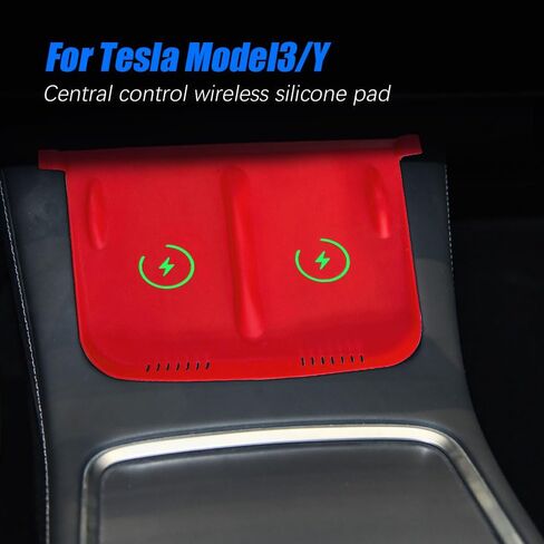 Center Console Wireless Charger Anti-Slip Silicone Mat, Waterproof Phone Pad for Wireless Charging, Car Interior Accessories Universal for Model 3 Model Y 2021-2024 (Luminous, Black) in Kuwait