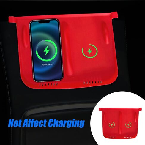 Center Console Wireless Charger Anti-Slip Silicone Mat, Waterproof Phone Pad for Wireless Charging, Car Interior Accessories Universal for Model 3 Model Y 2021-2024 (Luminous, Black) in Kuwait