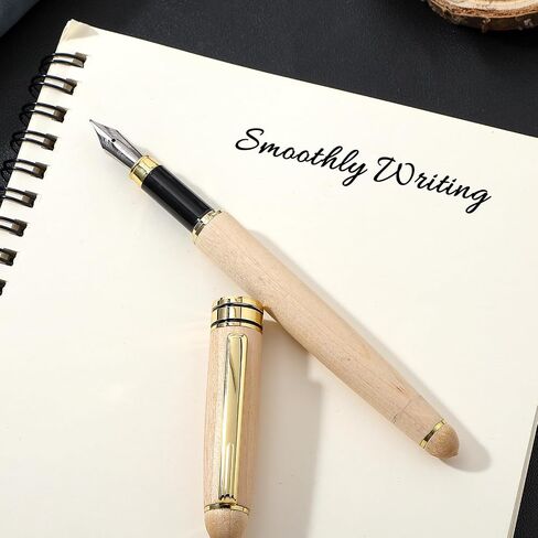 Wooden Fountain Pens, 0.5mm Handcrafted Maple Wood Fountain Pen Vintage Luxury Fine Point Pen Business Pen Smooth Writing Pens Includes 6 Ink Cartridges&Ink Refill Converter for Calligraphy in Saudi Arabia
