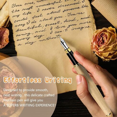 Wooden Fountain Pens, 0.5mm Handcrafted Maple Wood Fountain Pen Vintage Luxury Fine Point Pen Business Pen Smooth Writing Pens Includes 6 Ink Cartridges&Ink Refill Converter for Calligraphy in Saudi Arabia