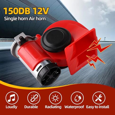 بوق هوائي للشاحنات، بوق القطار الكهربائي الحلزوني المدمج، بوق السيارة ذو مكبر الصوت الفائق 12 فولت 150 ديسيبل مع مجموعة أسلاك، وينطبق على أي مركبة أو شاحنة أو دراجة نارية 12 فولت (أحمر) in Kuwait