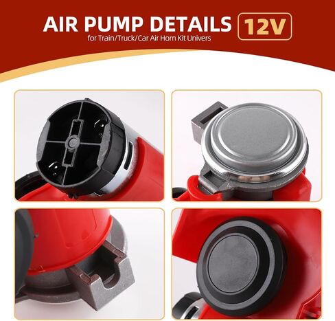 بوق هوائي للشاحنات، بوق القطار الكهربائي الحلزوني المدمج، بوق السيارة ذو مكبر الصوت الفائق 12 فولت 150 ديسيبل مع مجموعة أسلاك، وينطبق على أي مركبة أو شاحنة أو دراجة نارية 12 فولت (أحمر) in Kuwait