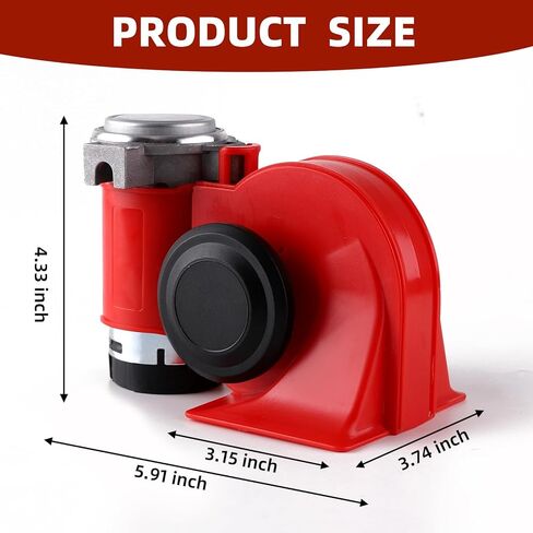 بوق هوائي للشاحنات، بوق القطار الكهربائي الحلزوني المدمج، بوق السيارة ذو مكبر الصوت الفائق 12 فولت 150 ديسيبل مع مجموعة أسلاك، وينطبق على أي مركبة أو شاحنة أو دراجة نارية 12 فولت (أحمر) in Kuwait