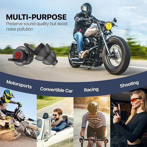 Motorcycle Ear Plugs 2 Pairs, Wind Noise Reduction & Prevent Hearing Damage, Soft Comfortable Reusable Earplugs for Motorsports, Touring, Racing, Riding, Shooting, 2 Sizes Fit All Ear Canal in Saudi Arabia