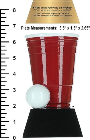 Beer Pong Trophy, Red - 6.5 Inch Tall | College Tailgate Beer Olympics Award - Engraved Plate Upon Request in Saudi Arabia