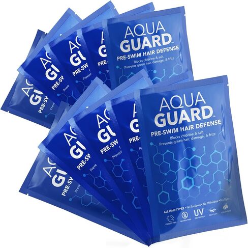 AquaGuard الدفاع عن الشعر قبل السباحة | يمنع تلف الكلور + ينعم الشعر أثناء السباحة | صنع في كاليفورنيا | لون آمن، يترك الشعر برائحة رائعة | حقيبة سفر (عبوة من 10 قطع) in Kuwait
