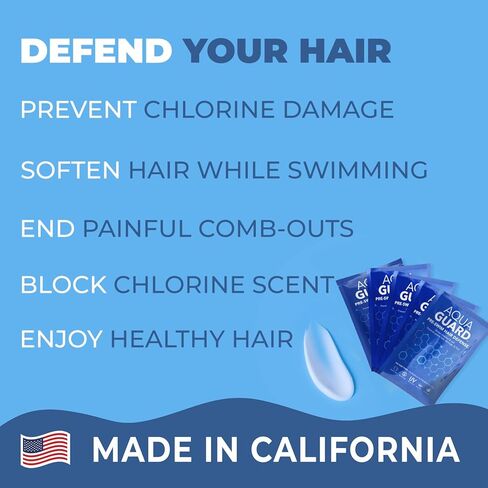 AquaGuard الدفاع عن الشعر قبل السباحة | يمنع تلف الكلور + ينعم الشعر أثناء السباحة | صنع في كاليفورنيا | لون آمن، يترك الشعر برائحة رائعة | حقيبة سفر (عبوة من 10 قطع) in Kuwait