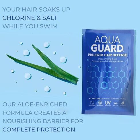 AquaGuard الدفاع عن الشعر قبل السباحة | يمنع تلف الكلور + ينعم الشعر أثناء السباحة | صنع في كاليفورنيا | لون آمن، يترك الشعر برائحة رائعة | حقيبة سفر (عبوة من 10 قطع) in Kuwait
