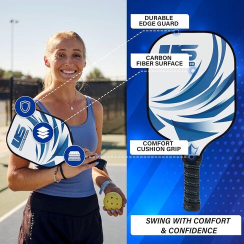 Pickleball Paddles Set of 2 | USAPA Graphite/Carbon Fiber Surface, Honeycomb Core | Lightweight Pickleball Rackets Set with 4 Pickleball Balls + 1 Bag in Saudi Arabia