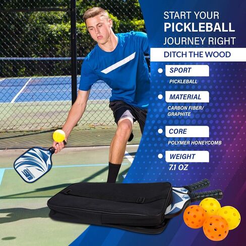 Pickleball Paddles Set of 2 | USAPA Graphite/Carbon Fiber Surface, Honeycomb Core | Lightweight Pickleball Rackets Set with 4 Pickleball Balls + 1 Bag in Saudi Arabia
