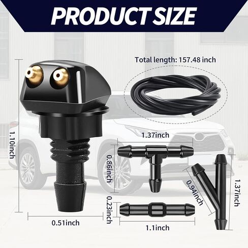 2 PCS Front Windshield Wiper Fluid Nozzle Set Kit, 360° Automotive Sprayer Kit for Windshield, Universal Car Wiper Arm Accessories in Kuwait