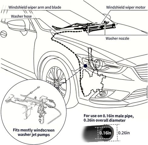 2 PCS Front Windshield Wiper Fluid Nozzle Set Kit, 360° Automotive Sprayer Kit for Windshield, Universal Car Wiper Arm Accessories in Kuwait