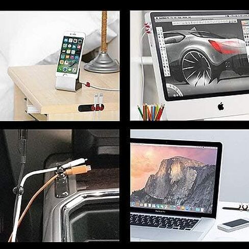 Magnetic Cable Organizer, Black, 2 Clip Cable Organizer Cord Clips – 2.75" x 0.75" x 0.55" Desktop Cable Management, Home or Office Cord Organizer - Power & Mouse Cord Management in Saudi Arabia