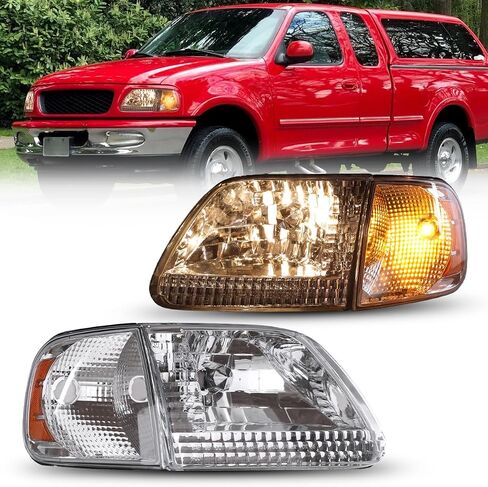 مجموعة المصابيح الأمامية Winjet مناسبة لـ [1997-2004 Ford F-150 Pickup]، استبدال مصابيح الرأس لـ [1997-1999 Ford F-250]، زوج من المصابيح الأمامية لـ [1997-2002 Ford Expedition] (عدسة شفافة لغطاء الكروم) in Kuwait