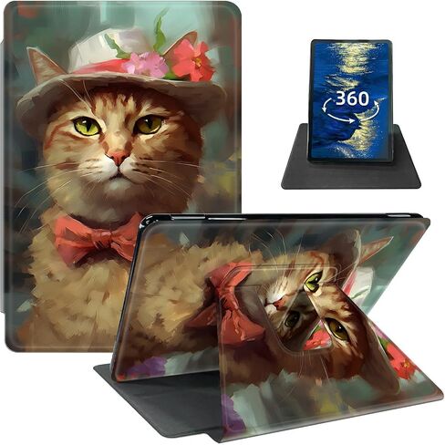 Case for 6.8" Kindle Paperwhite (11th Generation 2021) and Kindle Paperwhite Signature Edition PU Leather 360 Degree Rotating Swivel Stand Smart Cover with Auto Wake/Sleep, Art Cat Watercolor in Kuwait