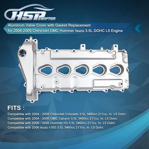 Aluminum Valve Cover with Gasket Replacement for 2004-2006 Chevrolet GMC Hummer Isuzu 3.5L DOHC L5 Engine OE# 12591996 VS50703R VS50462 VC3471 VC3122G in Saudi Arabia