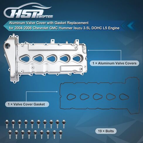 Aluminum Valve Cover with Gasket Replacement for 2004-2006 Chevrolet GMC Hummer Isuzu 3.5L DOHC L5 Engine OE# 12591996 VS50703R VS50462 VC3471 VC3122G in Saudi Arabia