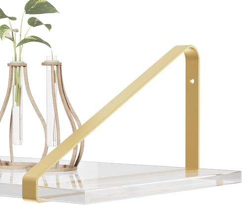 RRG Acrylic Floating Shelves for Wall Decor Set of 3, Gold Wall Shelf with Metal Brackets, Wall Storage Shelves for Bedroom, Living Room, Bathroom, Kitchen (Black,16in/14in/12 in) in Saudi Arabia