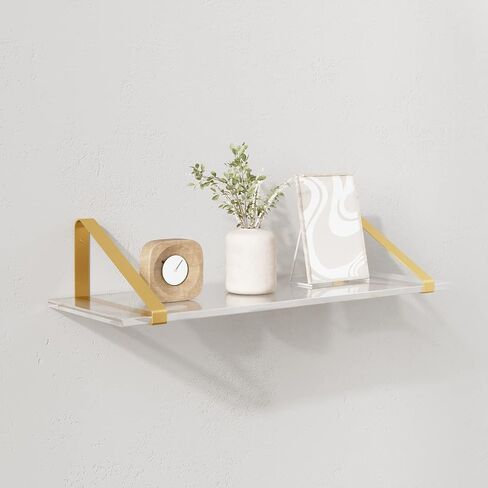 RRG Acrylic Floating Shelves for Wall Decor Set of 3, Gold Wall Shelf with Metal Brackets, Wall Storage Shelves for Bedroom, Living Room, Bathroom, Kitchen (Black,16in/14in/12 in) in Saudi Arabia
