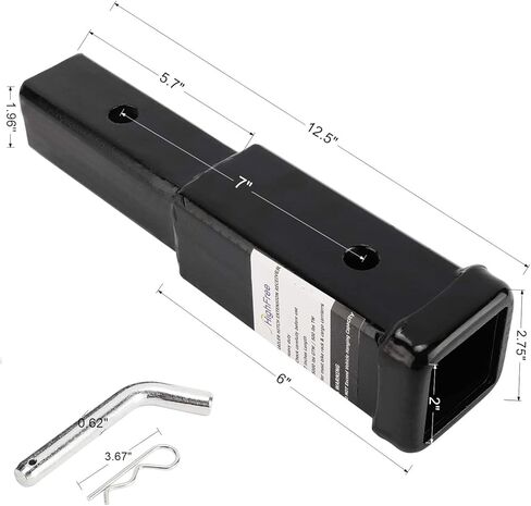 موسع وصلة المقطورة HighFree مقاس 2 بوصة، جهاز استقبال تمديد الأنبوب مع دبوس وصلة ومشابك، طول 7 بوصة لحامل الدراجة أو حاملات البضائع in Kuwait