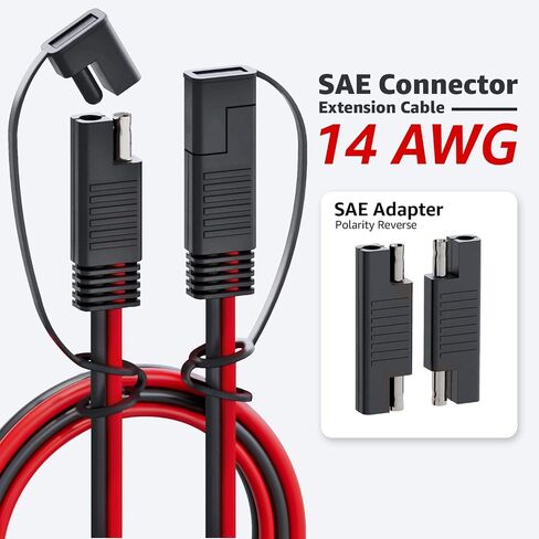 SAE to SAE 1Ft / 14 AWG Extension Cable 15A Quick Disconnect Wire Harness for Automotive, Solar Panel SAE Plug RV, Charging Adapter, Battery (5 Pcs with 10 Cover 5 Adapter) in Kuwait