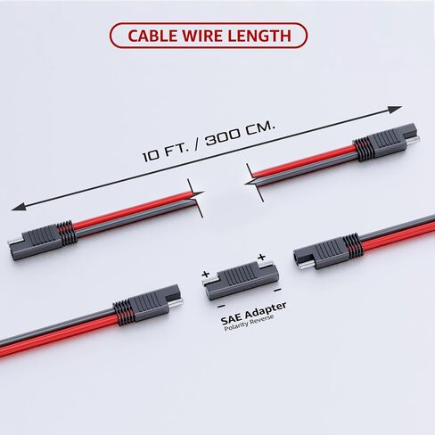 SAE to SAE 1Ft / 14 AWG Extension Cable 15A Quick Disconnect Wire Harness for Automotive, Solar Panel SAE Plug RV, Charging Adapter, Battery (5 Pcs with 10 Cover 5 Adapter) in Kuwait