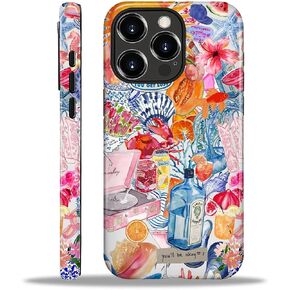 متوافق مع iPhone 14 13 Case - Hybrid Heavy Duty 2 in 1 Cull Budge Ractged Froofcroof Protection Case for iPhone 14 13 - Coastal and Fruity Summer Collage