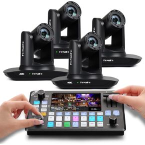 FoMaKo 4K PTZ Camera HDMI, AI Auto-Tracking, 20X Optical Zoom(4pcs),KC602 Video Mixer Switcher,for Church Worship Education Conference Events(K20UHX4+KC602)
