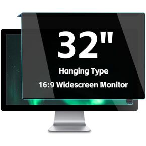 32 Inch Hanging Type Monitor Privacy Screen, 16:9 Widescreen Monitor, 28.74X17.32 Inch Removable Anti Scratch Computer Screen,Privacy Shield Anti Blue Light Glare Monitor