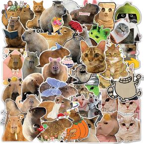 Combo 102 PCS Cats and 108PCS Meme Capybara Holographic Stickers, Cute Cat Sticker for Laptop Scrapbook, Funny Stickers for Water Bottle, Gift for Animal Lover