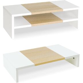 TEAMIX 3 Tiers 20 Inch Desktop Monitor Stand Riser Printer Stand for Desk Organizer (White+Maple)