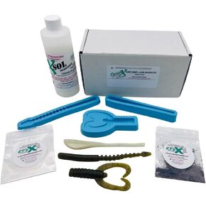 Fusionx Fishing Jump Start Simply Bass Soft Plastic Bait Making Kit - 3 قوالب ، 8 أوقية راتنج ، 2 ألوان مزيج الصباغ Efex - Dragonx Worm ، رعشة عصا رفيعة ، Swimmy Crawdad Creature