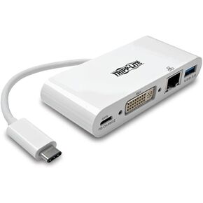 Tripp Lite USB C to DVI Multiport Video Adapter Converter 1080p w/ USB-A Hub, USB-C PD Charging, Gigabit Ethernet Port , Thunderbolt 3 Compatible, USB Type C, USB Type-C (U444-06N-DGU-C)
