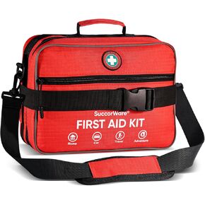 Professional 435 Pieces Large First Aid Kit - Includes Compressed Gauze - Compartments Emergency Medical Kit for Home, Camping, Backpacking, Travel, Boat, Car,Outdoors (Blue)