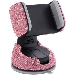 FAVOMOTO Pink Car Phone Holder, UniversalCrystal Bling Phone Mount Rhinestone Phone Mount Stand Accessories Vent Dashboard Compatible for Smartphones