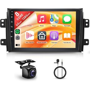 8 Core 6+128G Android Car Stereo Radio for Suzuki SX4 2006-2013 with Wireless Carplay Android Auto, 9’’ Touch Screen Head Unit Mirror Link WiFi GPS Navigation Bluetooth FM/RDS DSP Backup Camera SWC