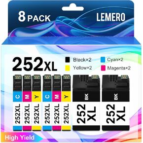 LEMERO Remanufactured 252XL Ink Cartridges Replacement for Epson 252XL Ink Cartridges Combo Pack 252 XL for Epson Workforce WF-7110 WF-7710 WF-7720 WF-3640 WF-3620 WF-7610 WF-7620 Printer, 8-Pack