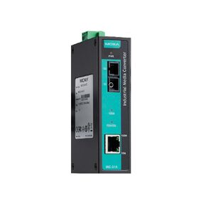 MOXA IMC-21A-S-SC-T Industrial 10/100BaseTX to 100BaseFX Media Converter, Single Mode, SC Connector, -40 to 75 °C.