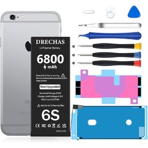 Battery for iPhone 6S 6800mAh, Upgraded High Capacity 0 Cycle Li-Polymer Replacement Battery for iPhone 6S Models A1633, A1688, A1700 with Complete Professional Repair Tool Kit