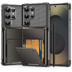 for Samsung S25 Ultra Wallet Case Galaxy S25 Ultra Wallet Case Card Holder 1 to 5 Credit Card ID Slot Flip Cover Secure Back Pocket Dual Layer Anti-Scratch Protective Shell Hard Bumper Gunmetal