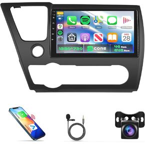 8-Core 4G+64G Car Radio for Honda Civic 2013-2017 with Qualcomm Snapdragon chip, Car Stereo Carplay Android Auto 3D car Model Display GPS WiFi 9 Inch IPS Touchscreen Mirror Link Camera