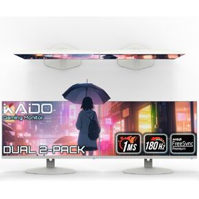 Kado 25" Class Dual White Gaming Monitor Setup - 2-Pack 24.5" 180Hz 1ms 1920x1080 Flat Screen Computer Monitor, Parallel Gaming AMD FreeSync Premium, VESA Mount HDMI DisplayPort Built-in Speakers