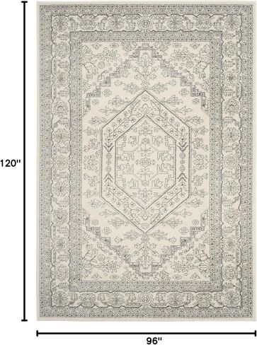 SAFAVIEH Adirondack Collection Area Rug - 8' x 10', Ivory & Silver, Oriental Medallion Design, Non-Shedding & Easy Care, Ideal for High Traffic Areas in Living Room, Bedroom (ADR108B) in Saudi Arabia